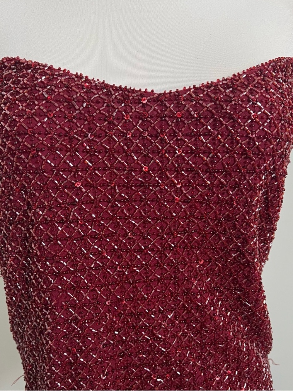 Y2K 100% Silk Beaded Tube Top Crimson Whimsigoth Strapless Corset XS - Picture 4 of 9